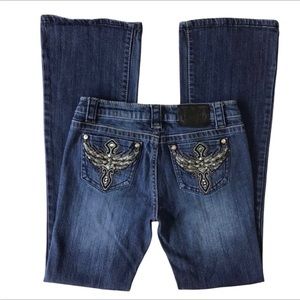 Cello Boot Cut Jeans - Dark Blue with Embroidery